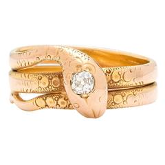 Antique Victorian Old Mine Diamond Gold Serpent Ring