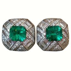 5.34 Carats GIA Cert Colombian Emeralds Diamond Gold Earrings 9