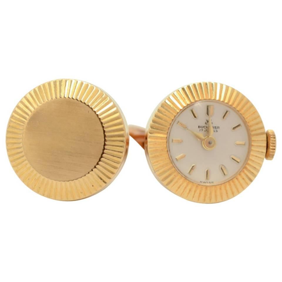 Bucherer Unusual Yellow Gold Cufflinks with Watch