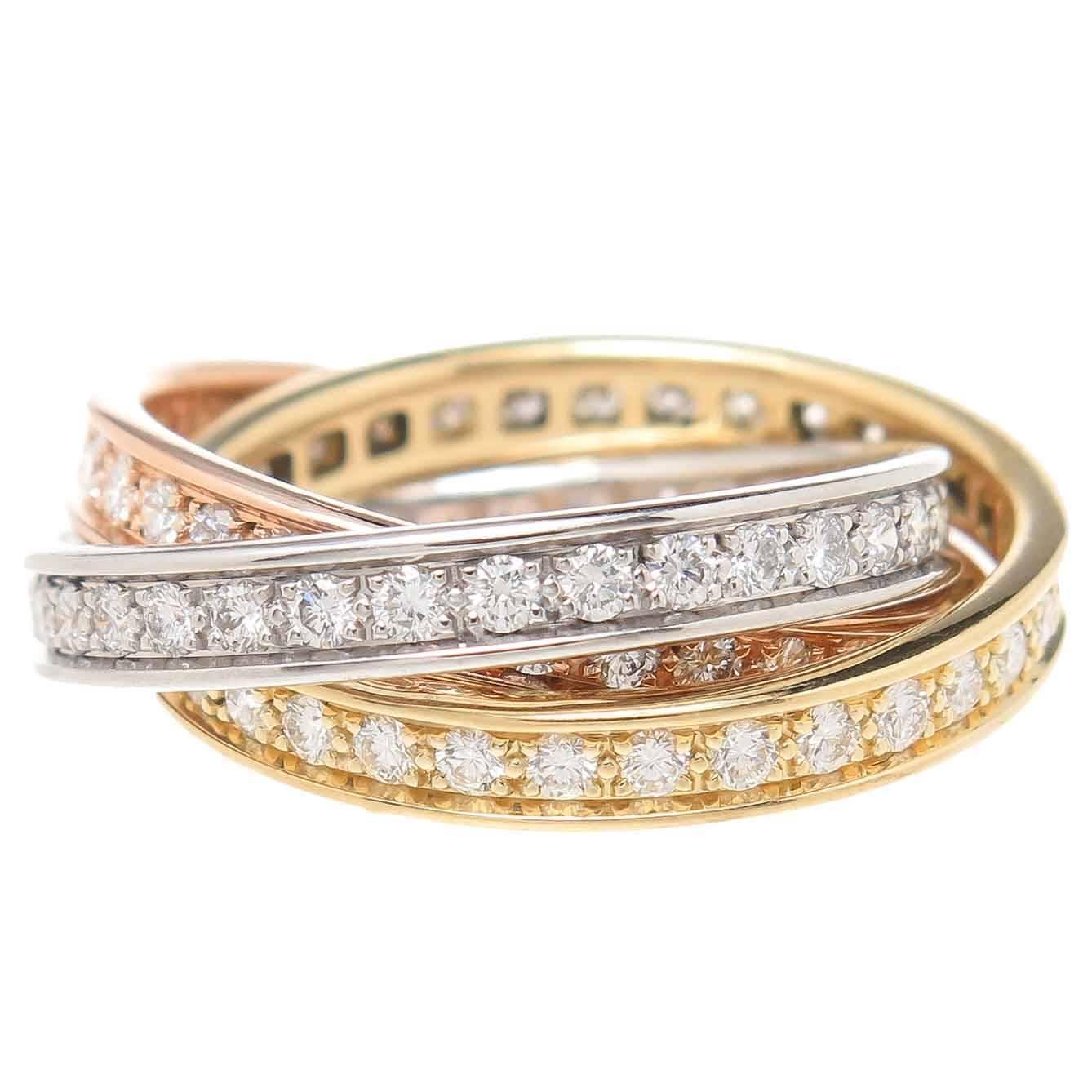 Cartier Trinity Tricolor Diamond Gold Ring For Sale at 1stdibs