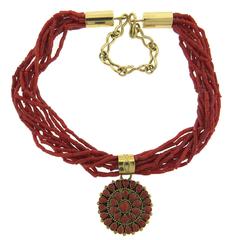 Ernest Roy Begay Navajo Native American Coral Gold Pendant Necklace