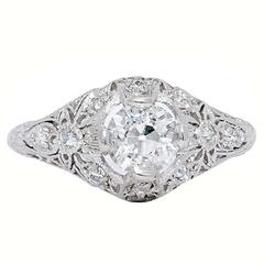 Antique Elaborate Art Deco 1.05 Carat Diamond Platinum Filigree Ring
