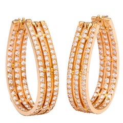 Three-Row Diamond Gold Hoop Earrings