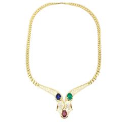 Mauboussin Sapphire Ruby Emerald Diamonds Gold Necklace