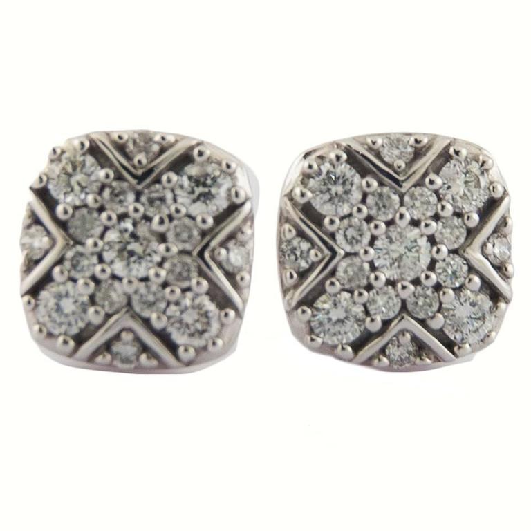 Contemporary and Classic Diamond Gold Cross Stud Earrings For Sale at