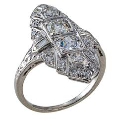 1920s Art Deco Diamond Platinum Dinner Ring 