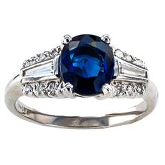 Mid Century Blue Sapphire Diamond Platinum Ring