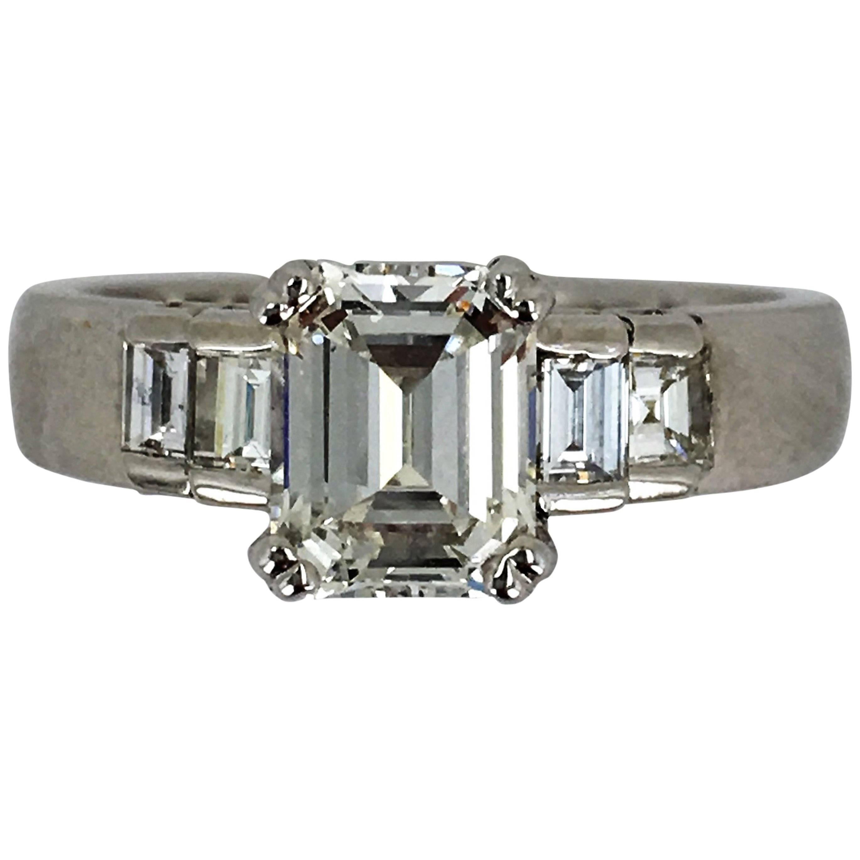 1.21 Carat Emerald Cut Diamond Gold Solitaire Ring For Sale