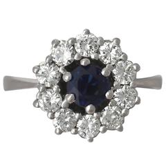 0.46Ct Sapphire and 0.45Ct Diamond, 18k White Gold Cluster Ring - Vintage 3