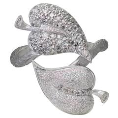 Diamond Gold Textured Leaf Ring Handmade in NYC by Alex Soldier Limited Edition 8