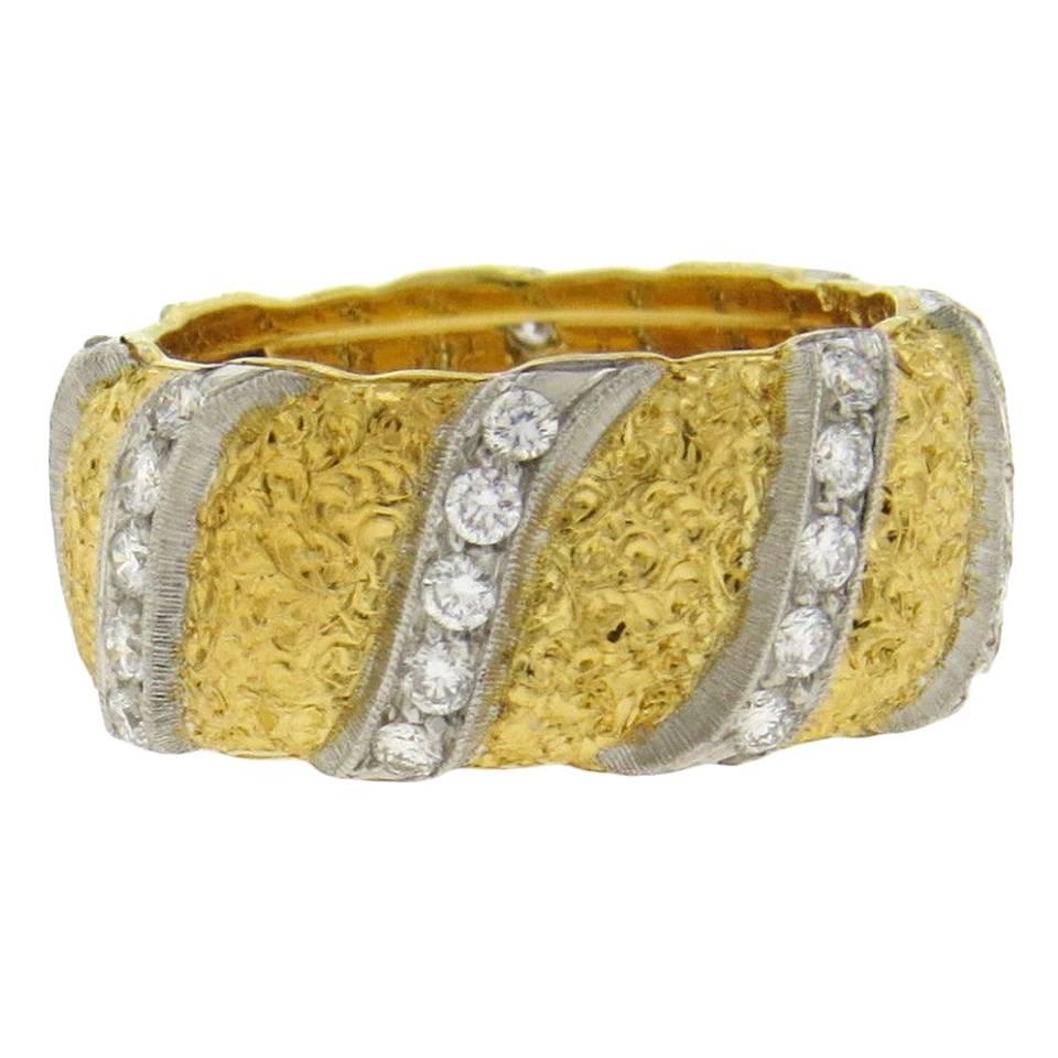 Buccellati Diamond Gold Wide Wedding Band Ring For Sale