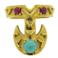 1960s Cartier Turquoise Ruby Gold Ring