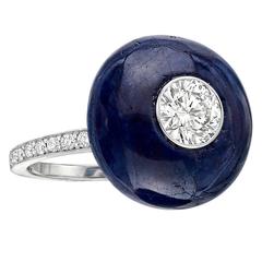 Sapphire GIA Cert Diamond Platinum Button Ring 6