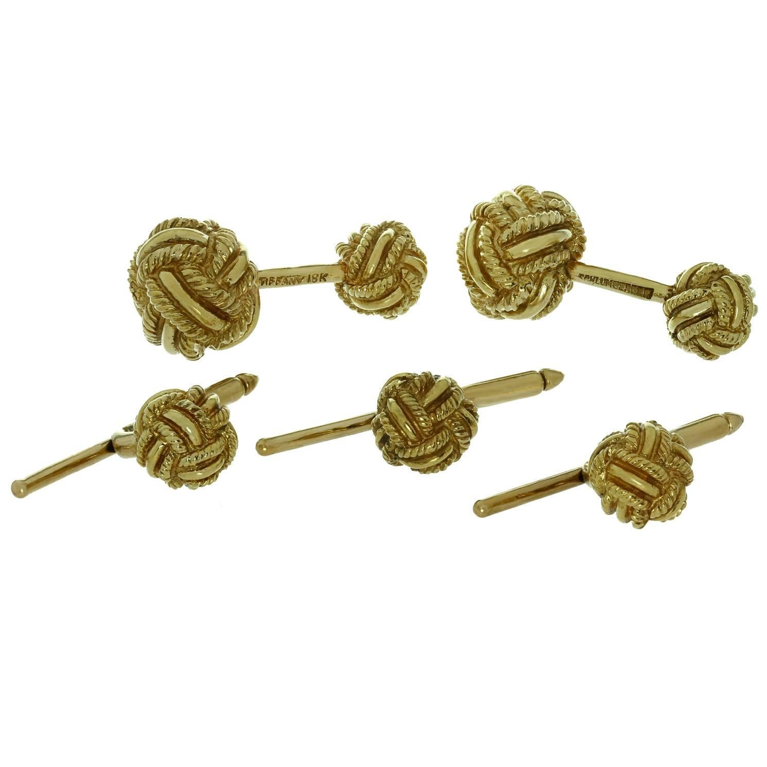 Tiffany & Co. Schlumberger Gold Knot Cufflinks and Studs Perfect for Fathers Day