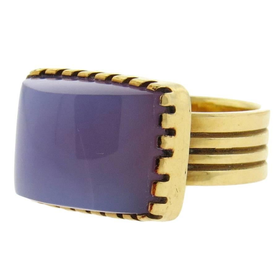 Gail Bird and Yazzie Johnson Native American Navajo Chalcedony Gold Ring
