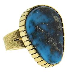 Gail Bird and Yazzie Johnson Native American Navajo Turquoise Gold Ring