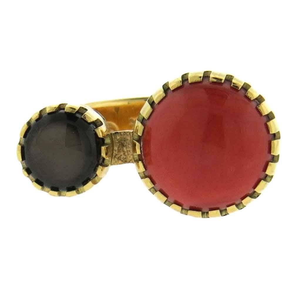 Native American Gail Bird and Yazzie Johnson Navajo Coral Sapphire Gold Ring
