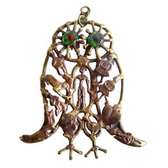 Vintage Pal Kepenyes Bronze Glass Milagro Owl Pendant Necklace