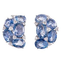 Verdura Sapphire Diamond Platinum Half Moon Earrings