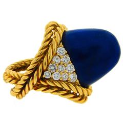 Vintage 1970s Boucheron Paris Lapis Lazuli Diamond Gold Ring