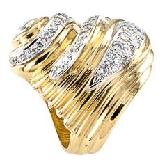Fluted Diamond Gold Large Domed Ring