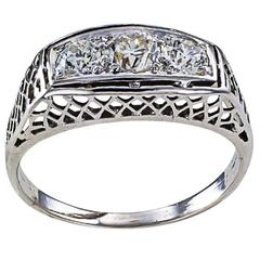1920s Art Deco Three Stone Diamond Gold Filigree Ring 5