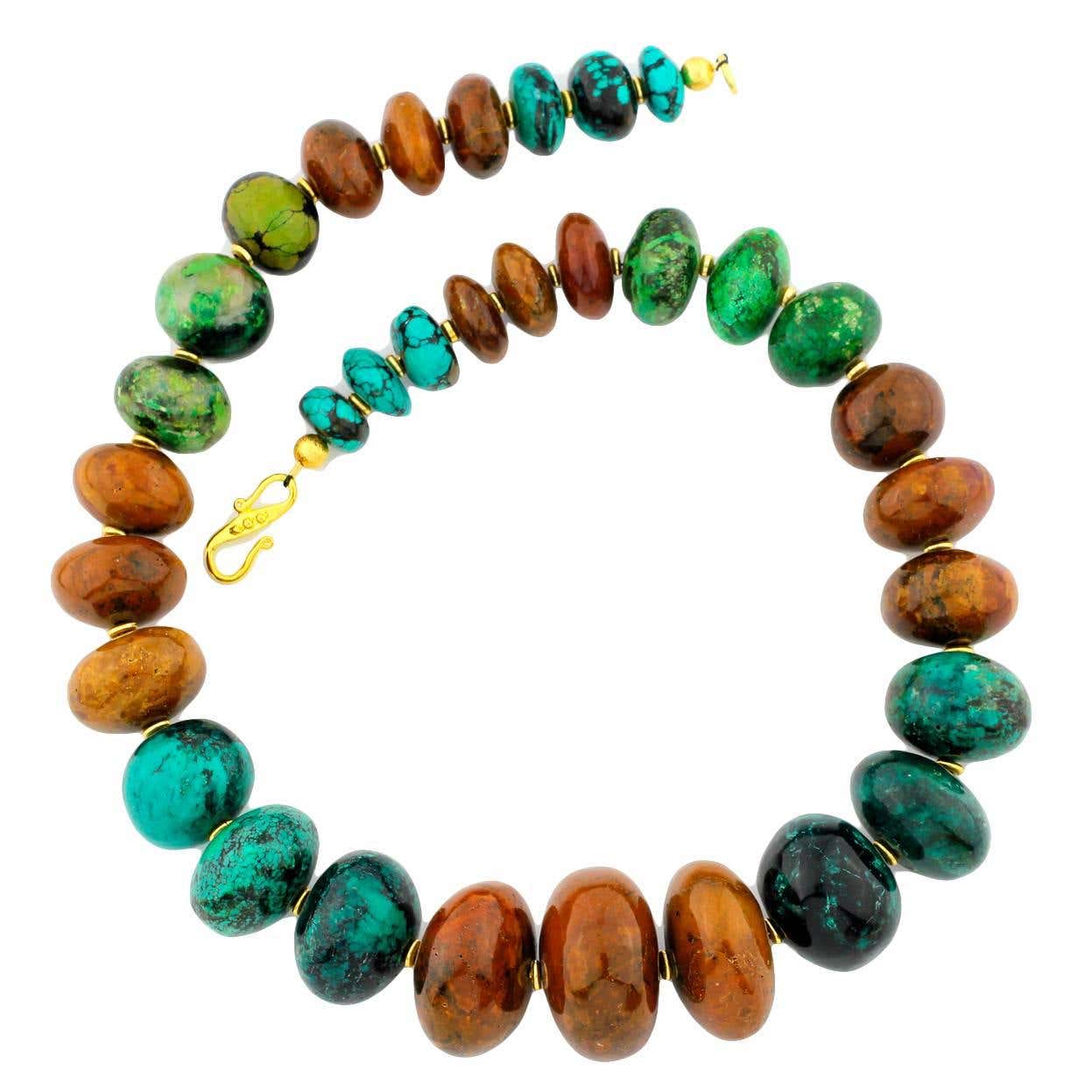Extra-Large Multi-Color Polished Natural Turquoise Rondelle Necklace at ...