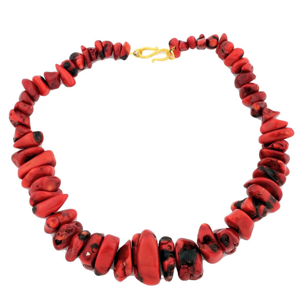  19 Inch Graduated Natural Red Coral Necklace