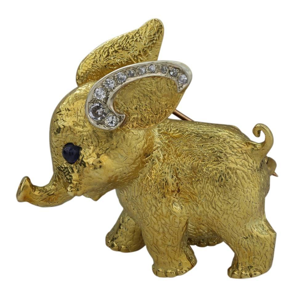 Sapphire Diamond Gold Elephant Pin