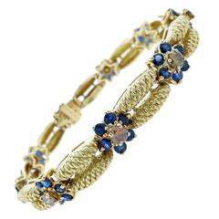 Sophisticated Hammerman Blue and Yellow Sapphire Gold Link Bracelet 