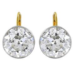 3.06 Carat Old European Cut Diamonds Gold Platinum Drop Earrings