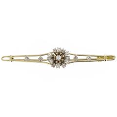 French Antique Diamond Silver Gold Flower Bar Brooch 5