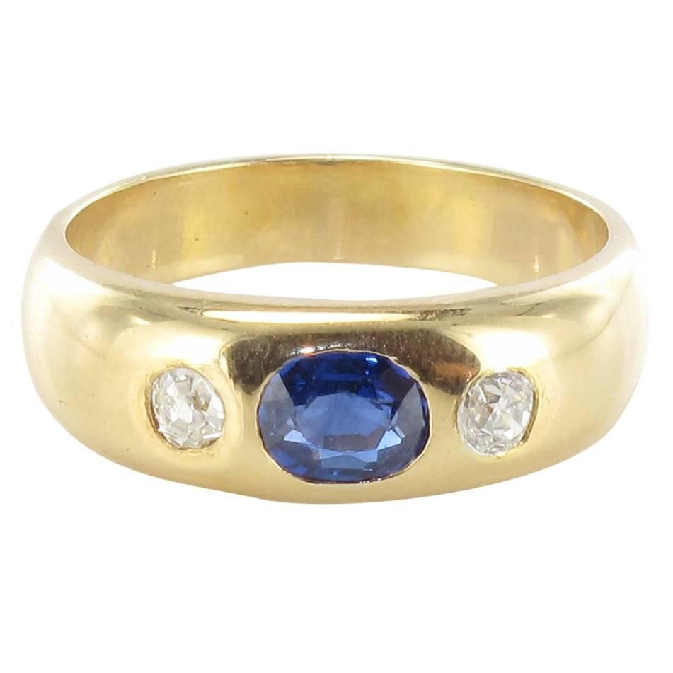 Early 20th Century Sapphire Diamond Gold Band Ring