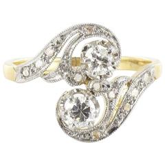 1900s French Antique Diamond Gold S Shaped Ring 