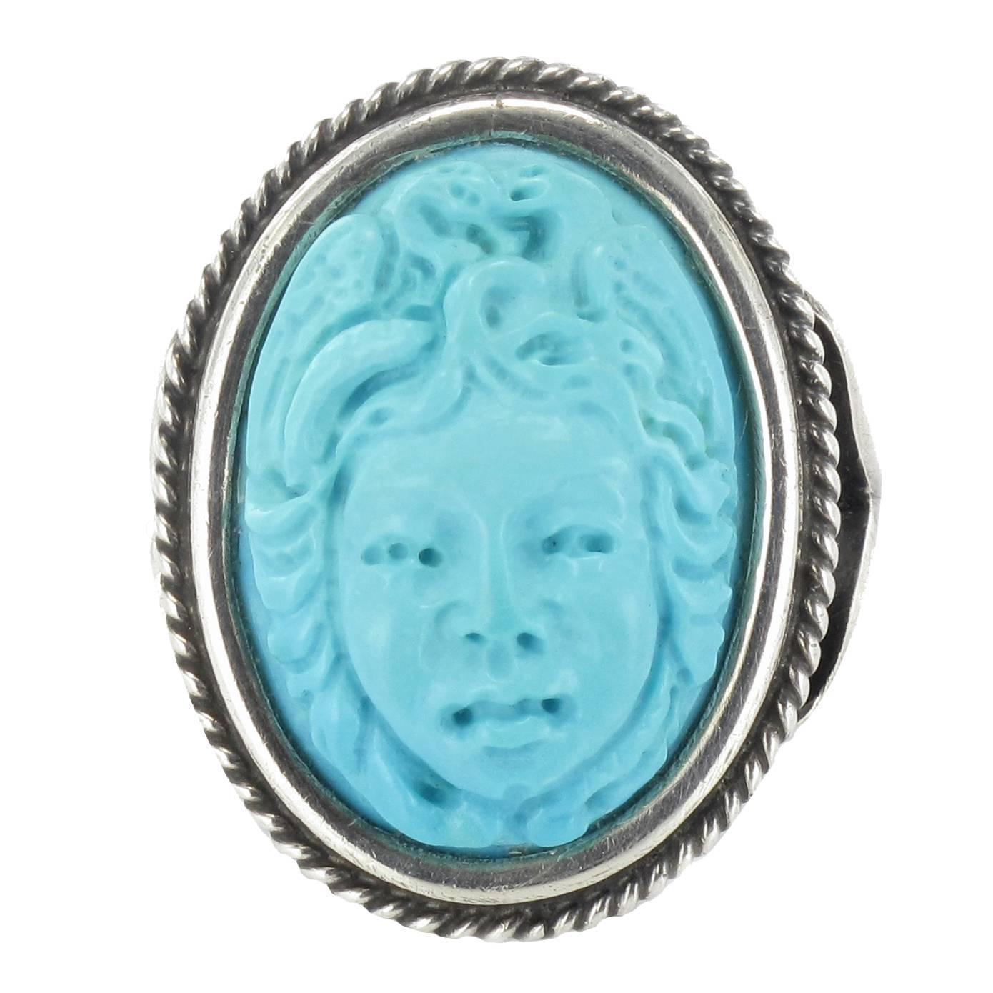 Antique Turquoise Silver Cameo Ring