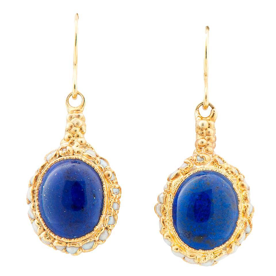 Milena Kovanovic Lapis Lazuli and Seed Pearl Gold Vermeil Silver Earrings For Sale