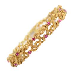 Tiffany & Co. Ruby Textured Gold Bracelet 4