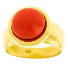 1960s Mod Coral Set Gold Ring