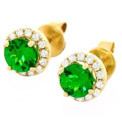 Tsavorite & Diamond Gold Stud Earrings