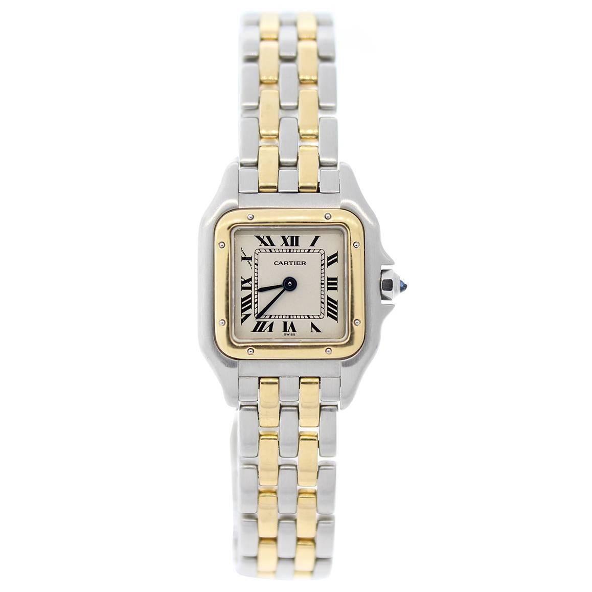 Cartier Lady's Yellow Gold Stainless Steel Panthere Quartz Wristwatch For Sale