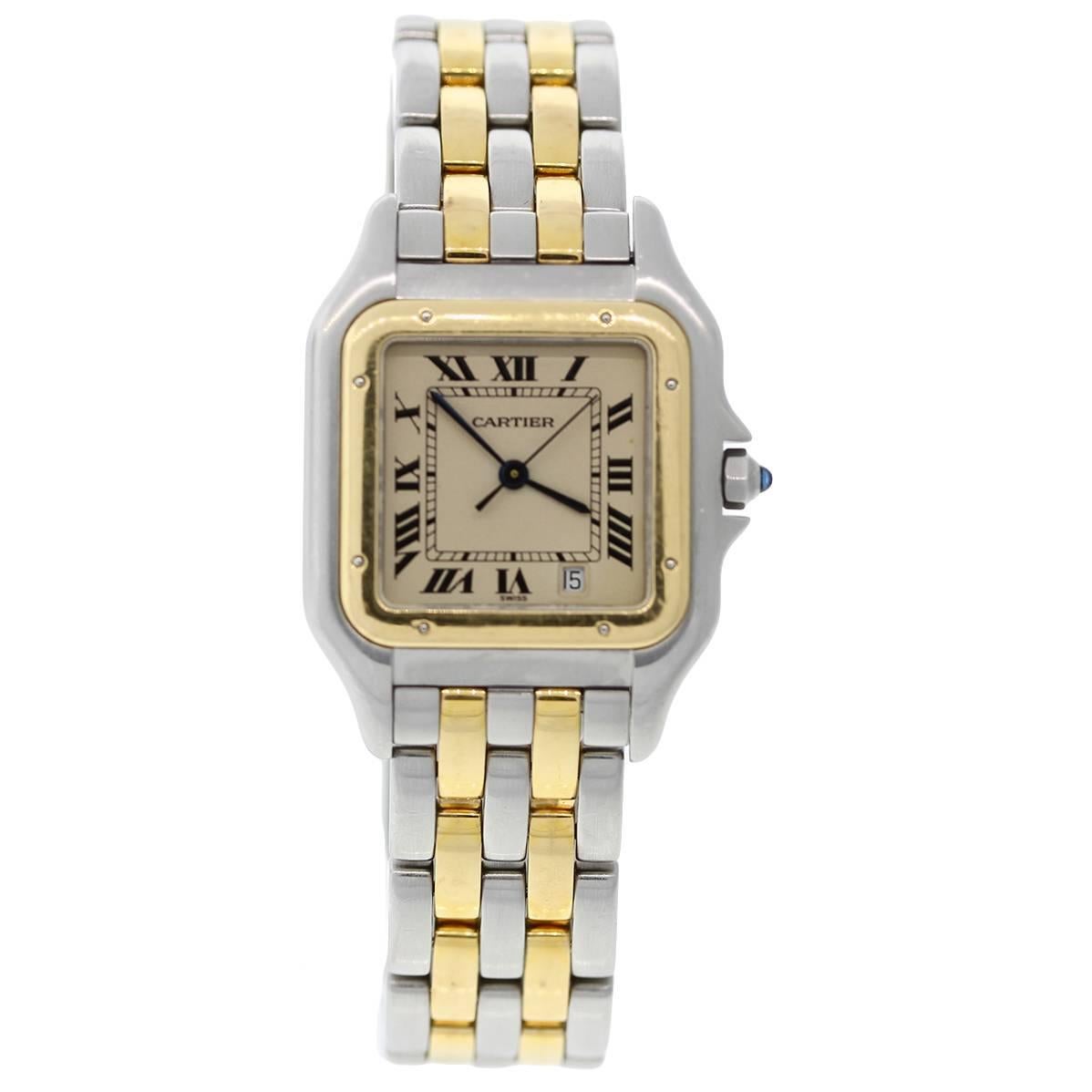 Cartier Lady's Yellow Gold Stainless Steel Panthere 2 Quartz Wristwatch For Sale