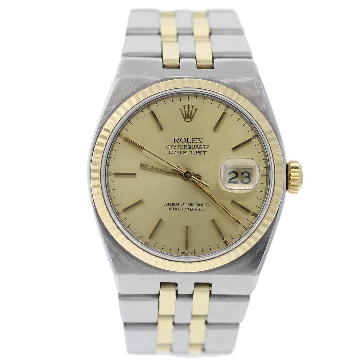 Rolex Yellow Gold Stainless Steel Oyster Quartz Wristwatch  For Sale
