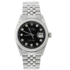 Rolex Stainless Steel Datejust Cushion Set Diamond Dial Automatic Wristwatch