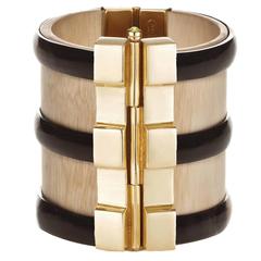 Fouche Horn Peridot Sapphire Wood Gold Cuff Bracelet