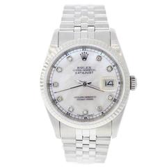 Rolex Stainless Steel Datejust Mother of Pearl Diamond Dial Automatic Wristwatch