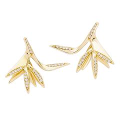 Yellow Gold Pave Set White Diamond Brilliant Stud Earrings