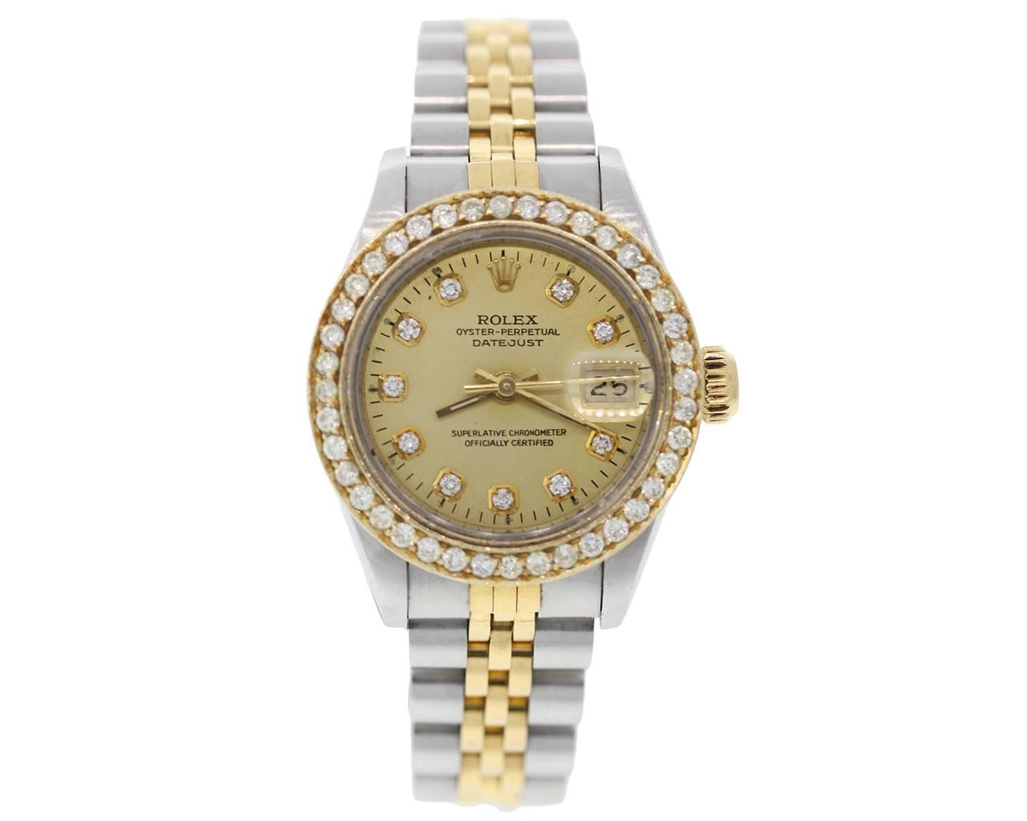 Rolex Lady's Yellow Gold Stainless Steel Diamond Datejust Automatic Wristwatch
