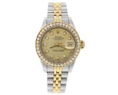 Rolex Lady's Yellow Gold Stainless Steel Diamond Datejust Automatic Wristwatch