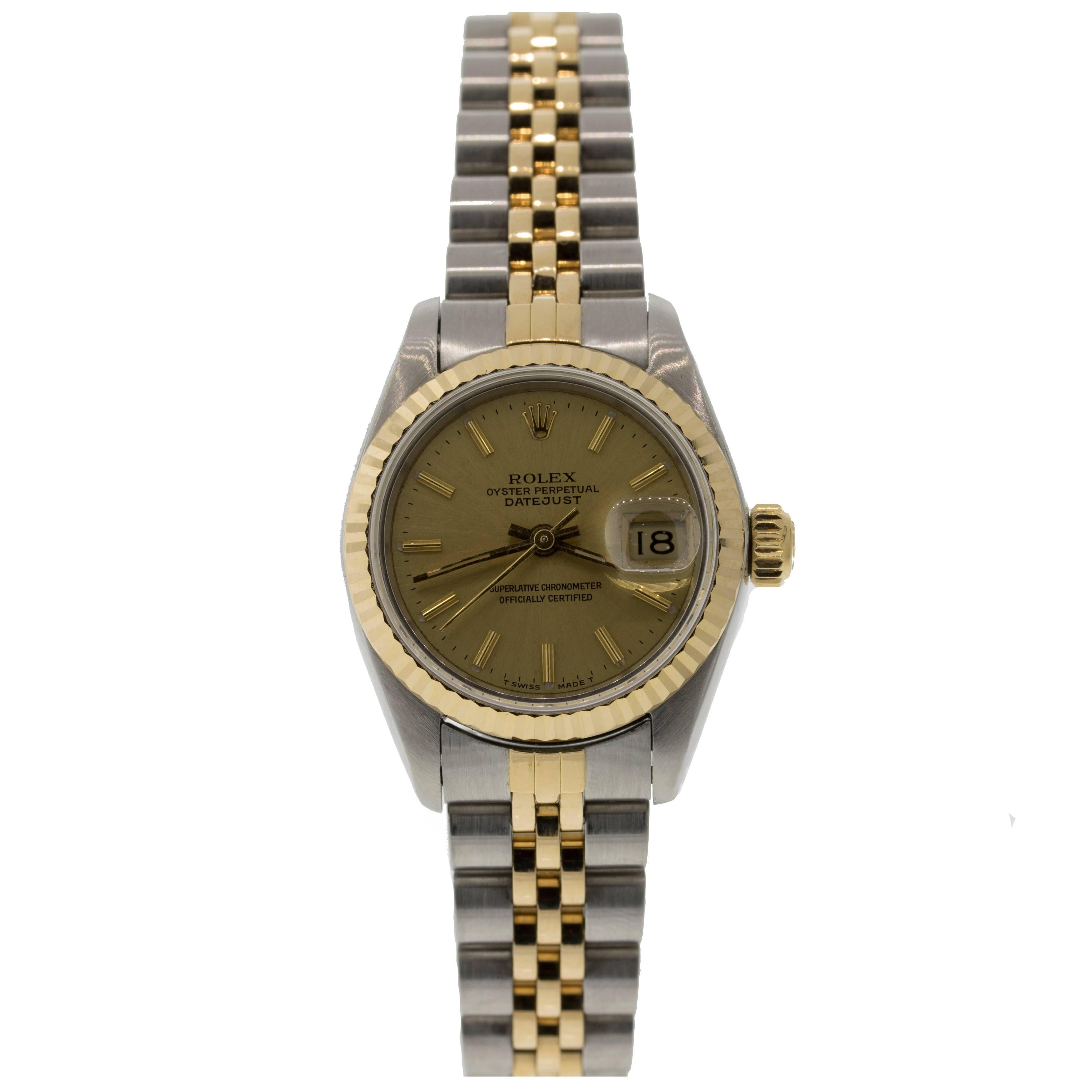 Rolex Lady's Yellow Gold Stainless Steel Datejust Automatic Wristwatch For Sale