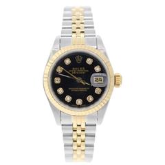 Rolex Lady's Yellow Gold Stainless Steel Diamond Dial Automatic Wristwatch